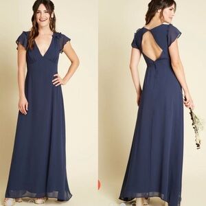ModCloth You're Flowing Places Navy Maxi Dress 8 Bridesmaid Chiffon Formal prom